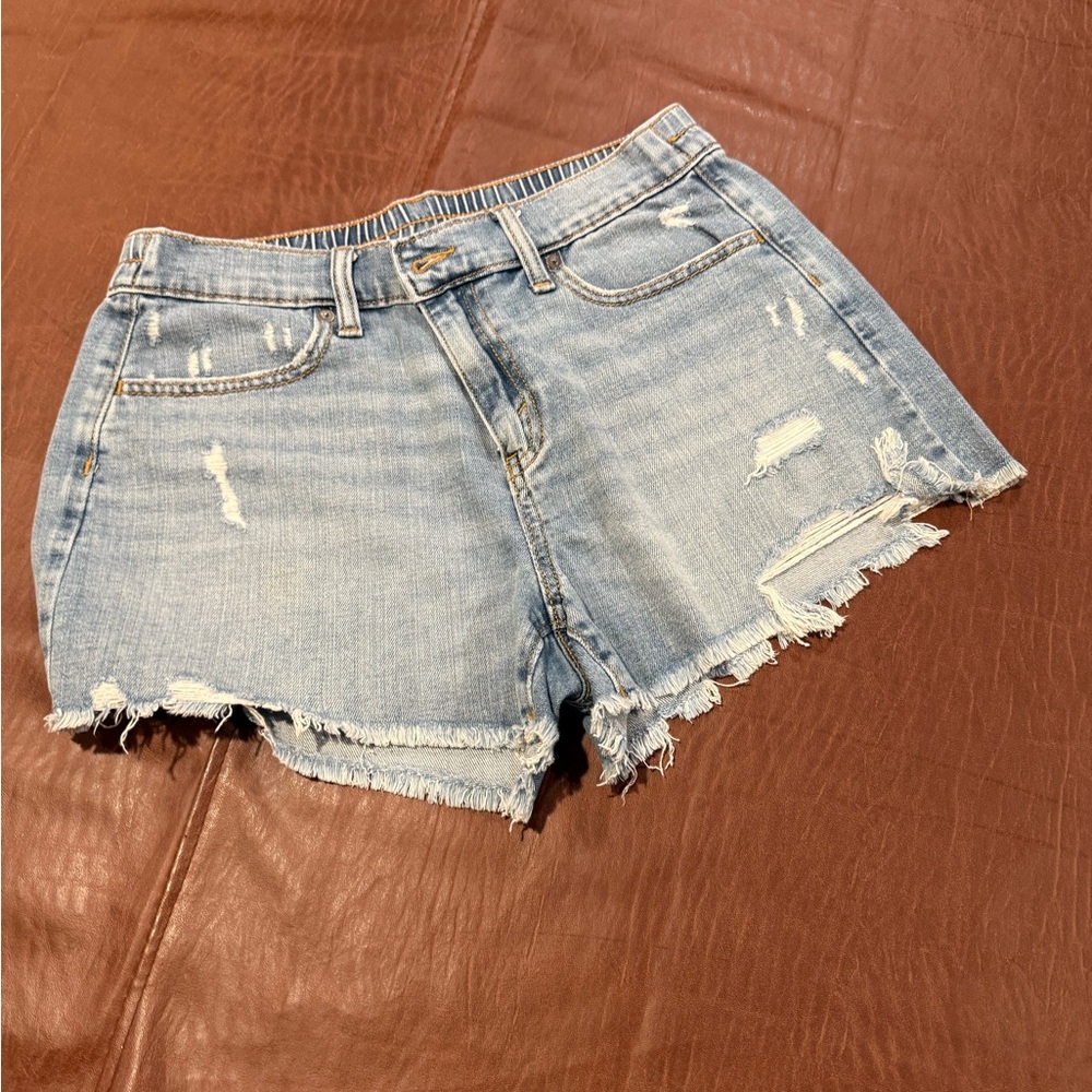 aerie Light Blue Distressed Denim Shorts